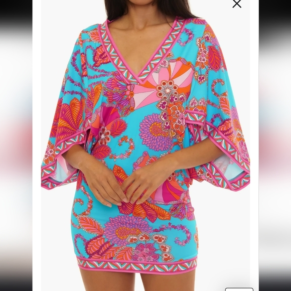 NWT Trina Turk Meilani Floral Pink Blue And Orange Swim Cover-Up Size M - Picture 5 of 14